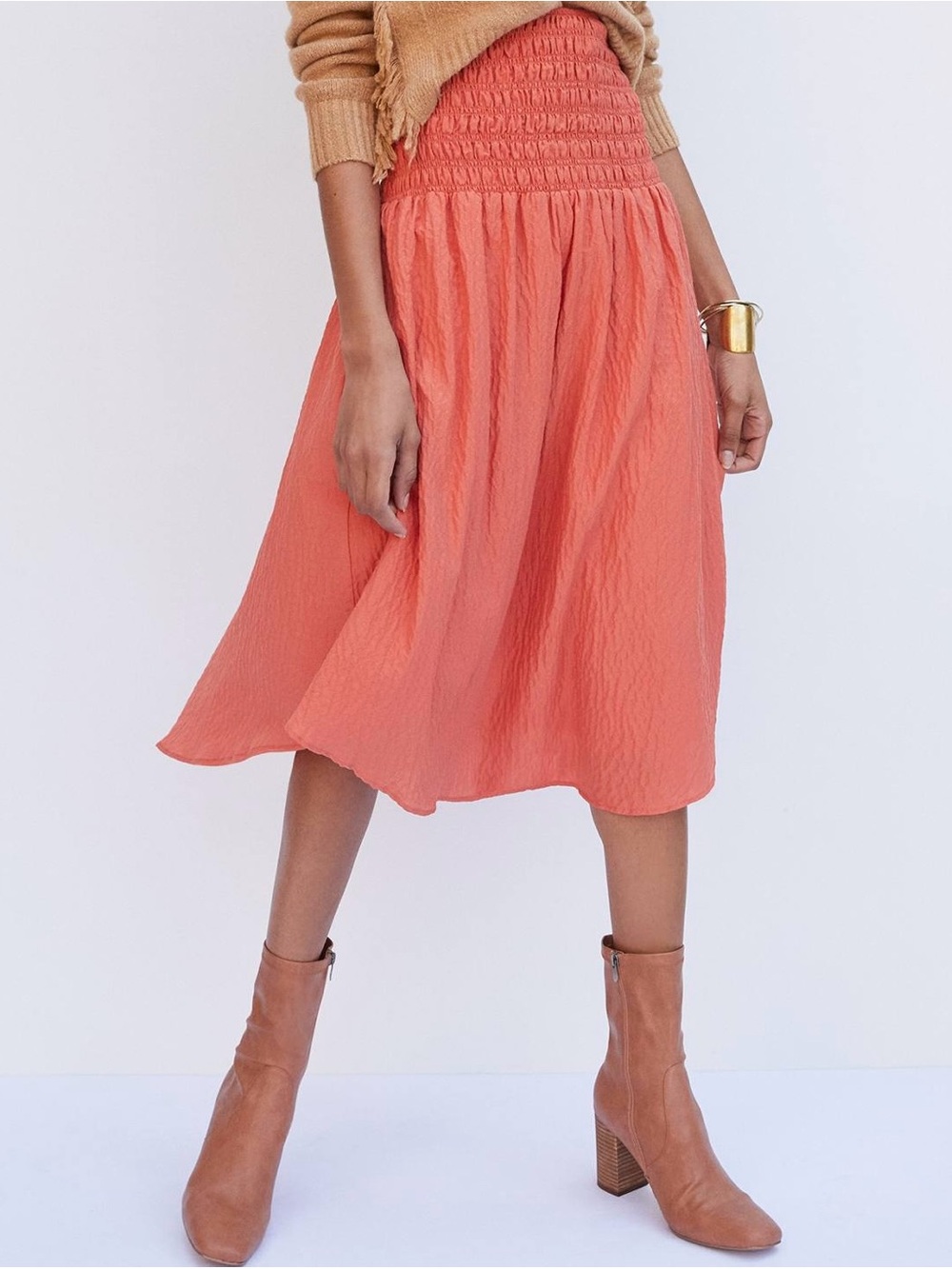 Maeve Yara Smocked Midi Skirt